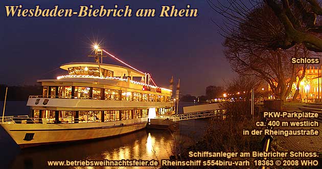 Weihnachtsfeier bei Wiesbaden am Rhein, Betriebsweihnachtsfeier Schifffahrt ab Biebricher Schloss.